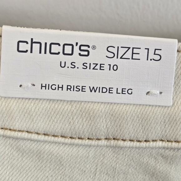 Chicos High Rise Wide Leg Cropped Ivory Denim Size 10 (1.5) 30" Waist 26" Inseam - Picture 5 of 9